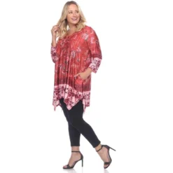 Women's Plus Size Victorian Print Tunic Top With Pockets - White Mark