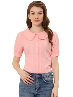 Allegra K Women's Peter Pan Collar Swiss Dots Short Sleeves Button Front Shirt 16 Allegra K Women's Peter Pan Collar Swiss Dots Short Sleeves Button Front Shirt -Avenue Sale Store GUEST de648e5d e25f 4617 84ff cc9c9a4488f5