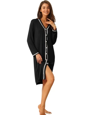Cheibear Womens Button Down V Neck Long Sleeve Pajama Nightshirt Dress 5 Cheibear Womens Button Down V Neck Long Sleeve Pajama Nightshirt Dress - Image 5