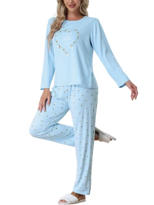 Cheibear Womens Sleepwear Lounge Heart Print With Pants Long Sleeve Pajama Set 5 Cheibear Womens Sleepwear Lounge Heart Print With Pants Long Sleeve Pajama Set - Image 5