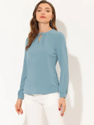 Allegra K Women's Choker V Neck Keyhole Long Sleeve Elegant Blouse 4 Allegra K Women's Choker V Neck Keyhole Long Sleeve Elegant Blouse - Image 4