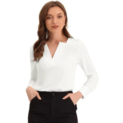 Allegra K Women's Elegant Long Sleeve V Neck Work Office Blouse 5 Allegra K Women's Elegant Long Sleeve V Neck Work Office Blouse - Image 5