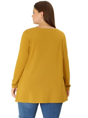 Agnes Orinda Women's Plus Size Plain Casual Split Side Long Sleeve Top 3 Agnes Orinda Women's Plus Size Plain Casual Split Side Long Sleeve Top - Image 3