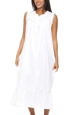 Women's Cotton Victorian Nightgown, Miriam Sleeveless Lace Trimmed Ruffled Long Vintage Night Dress Gown 3 Women's Cotton Victorian Nightgown, Miriam Sleeveless Lace Trimmed Ruffled Long Vintage Night Dress Gown - Image 3