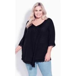 Women's Plus Size Ellie Pintuck Lace Top - Black | AVENUE -Avenue Sale Store GUEST e737b676 07ed 4915 bf72 cf9c8945098b