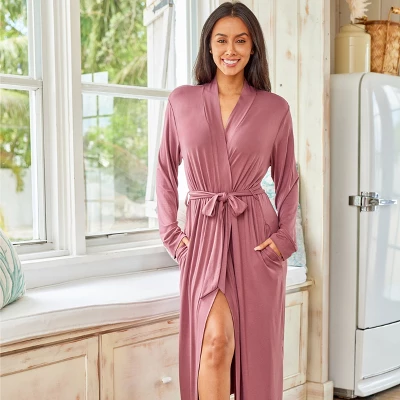 Women's Classic Soft Knit Long Lounge Robe With Pockets 1 Women's Classic Soft Knit Long Lounge Robe With Pockets