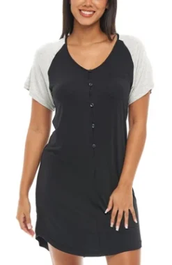 Womens Soft Knit Short Sleeve Nightgown, Button Down Night Shirt Pajamas -Avenue Sale Store GUEST e96f0aff 2a71 4232 ab32 57e380095b2b