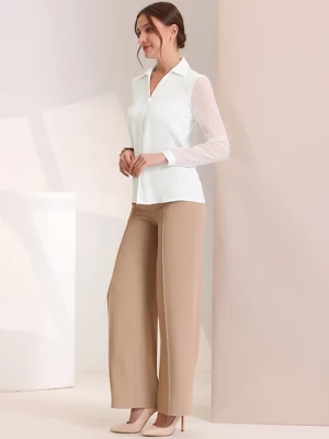 Allegra K Women's Point Collar V Neck Mesh Sleeve Button Down Work Office Shirt 3 Allegra K Women's Point Collar V Neck Mesh Sleeve Button Down Work Office Shirt - Image 3