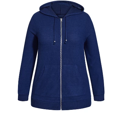 Women's Plus Size Soft Touch Zip Hoodie - Navy | EVANS 2 Women's Plus Size Soft Touch Zip Hoodie - Navy | EVANS - Image 2