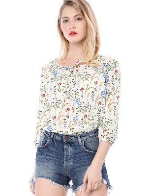 Allegra K Women's Bow Tie Round Neck 3/4 Raglan Sleeve Floral Blouse Tops 8 Allegra K Women's Bow Tie Round Neck 3/4 Raglan Sleeve Floral Blouse Tops - Image 8