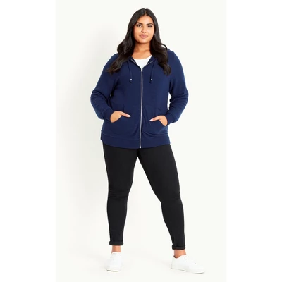 Women's Plus Size Soft Touch Zip Hoodie - Navy | EVANS 6 Women's Plus Size Soft Touch Zip Hoodie - Navy | EVANS - Image 6