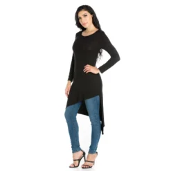 24seven Comfort Apparel Womens Long Sleeve Knee Length Asymmetrical Tunic Top