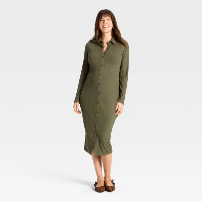 Long Sleeve Ribbed Midi Maternity A-Line Dress - Isabel Maternity By Ingrid & Isabel™ 2 Long Sleeve Ribbed Midi Maternity A-Line Dress - Isabel Maternity By Ingrid & Isabel™ - Image 2