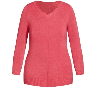 Women's Plus Size V Neck Jumper - Pink | EVANS 4 Women's Plus Size V Neck Jumper - Pink | EVANS - Image 4