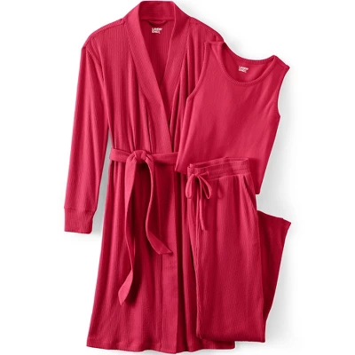 Lands' End Women's Cozy 3 Piece Pajama Set - Robe Top And Pants 8 Lands' End Women's Cozy 3 Piece Pajama Set - Robe Top And Pants - Image 8