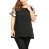 Agnes Orinda Women Plus Size Crochet Mesh Panel Sheer Raglan Sleeves Top