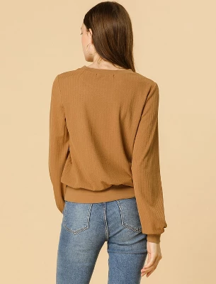 Allegra K Women's Warm Tops Lantern Sleeve Crew Neck Winter Ribbed Pullover Sweater 4 Allegra K Women's Warm Tops Lantern Sleeve Crew Neck Winter Ribbed Pullover Sweater - Image 4