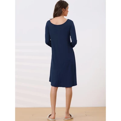 Cheibear Womens Casual Round Neck Maternity Long Sleeve Loungewear Dress With Pockets 2 Cheibear Womens Casual Round Neck Maternity Long Sleeve Loungewear Dress With Pockets - Image 2
