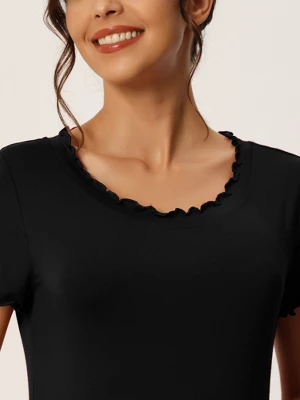 Cheibear Women's Sleepshirt Short Sleeve Ruffle Loungewear Nightshirts 3 Cheibear Women's Sleepshirt Short Sleeve Ruffle Loungewear Nightshirts - Image 3