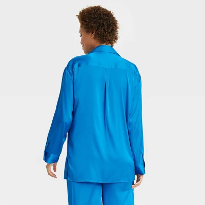 Women's Satin Long Sleeve Button Down Pajama Shirt - Stars Above™ 1 Women's Satin Long Sleeve Button Down Pajama Shirt - Stars Above™