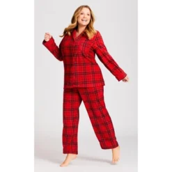 Women's Plus Size Fleece Check Sleep Top - Red | AVENUE