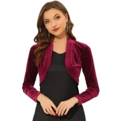 Allegra K Women's Long Sleeve Cocktail Party Open Front Cropped Velvet Bolero Shrugs -Avenue Sale Store GUEST f35a39b3 cd15 4d57 bffc d8169d822c1b