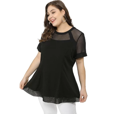 Agnes Orinda Women's Plus Size Round Neck Lace Swing Yoke Top 2 Agnes Orinda Women's Plus Size Round Neck Lace Swing Yoke Top - Image 2