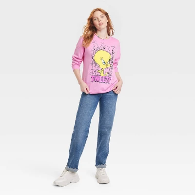 Looney Tunes Women's Tweety Cozy Graphic Sweatshirt - Pink 2 Looney Tunes Women's Tweety Cozy Graphic Sweatshirt - Pink - Image 2