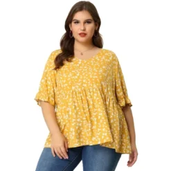 Agnes Orinda Women's Plus Size V Neck Floral Tiered Babydoll Blouses -Avenue Sale Store GUEST f6b9a25d e3f7 4dd8 891c 124605cf7f65