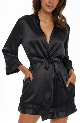 Womens Short Satin Lace Trim Robe, Silk Like Loungewear 9 Womens Short Satin Lace Trim Robe, Silk Like Loungewear - Image 9