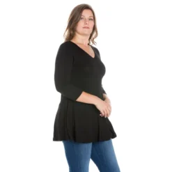 24seven Comfort Apparel Womens Plus Size Three Quarter Sleeve V-Neck Tunic Top