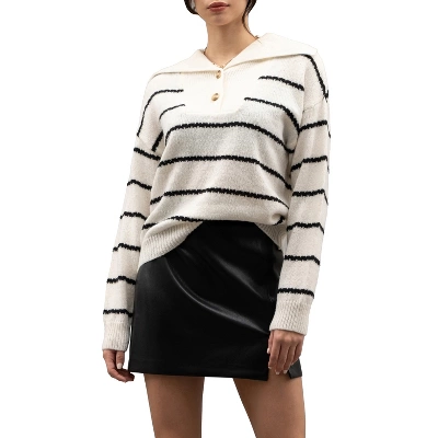 August Sky Women's Nautical Breton Stripe Shawl Collar Sweater 6 August Sky Women's Nautical Breton Stripe Shawl Collar Sweater - Image 6