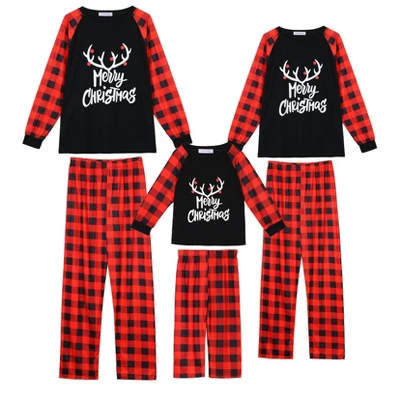 Cheibear Christmas Deer Loungewear Long Sleeves Tee Plaid Pants 2 Piece Family Pajama Sets 4 Cheibear Christmas Deer Loungewear Long Sleeves Tee Plaid Pants 2 Piece Family Pajama Sets - Image 4