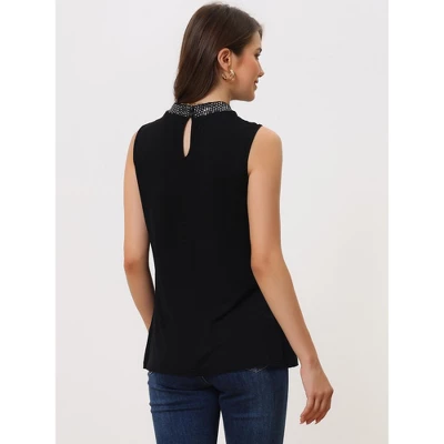 Allegra K Women's Sequin Neck Sleeveless Casual Pleated Front Blouse Top 2 Allegra K Women's Sequin Neck Sleeveless Casual Pleated Front Blouse Top - Image 2