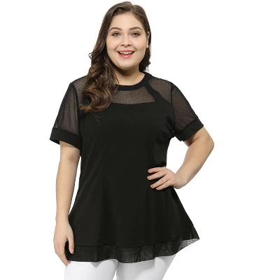 Agnes Orinda Women's Plus Size Round Neck Lace Swing Yoke Top 1 Agnes Orinda Women's Plus Size Round Neck Lace Swing Yoke Top
