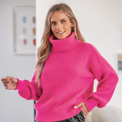 Women's Chunky Knit Turtleneck Long Sleeve Sweater - Cupshe 1 Women's Chunky Knit Turtleneck Long Sleeve Sweater - Cupshe