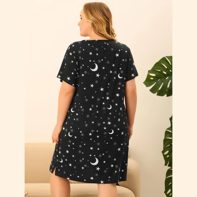 Agnes Orinda Women's Plus Size Comfort Pajamas Star Moon Pattern V Neck Short Sleeve Nightgown 3 Agnes Orinda Women's Plus Size Comfort Pajamas Star Moon Pattern V Neck Short Sleeve Nightgown - Image 3