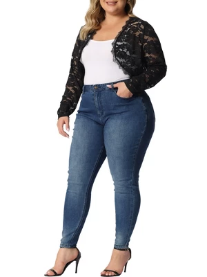 Agnes Orinda Women's Plus Size Lace Sheer Shrug Open Front Crop Cardigans 1 Agnes Orinda Women's Plus Size Lace Sheer Shrug Open Front Crop Cardigans