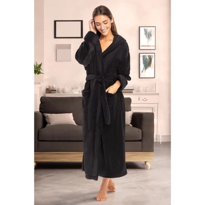 Women's Classic Winter Robe, Hooded Cozy Plush Fleece Bathrobe 3 Women's Classic Winter Robe, Hooded Cozy Plush Fleece Bathrobe - Image 3