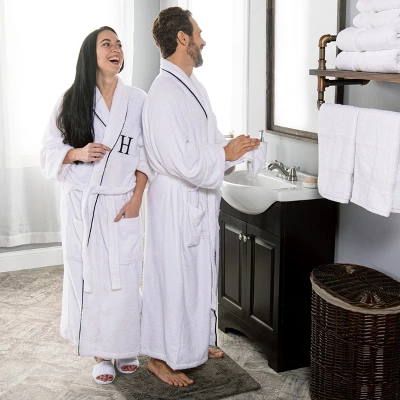 Modern Cotton Absorbent Traditional Adult Unisex Solid With Monogram Bath Robe By Blue Nile Mills 2 Modern Cotton Absorbent Traditional Adult Unisex Solid With Monogram Bath Robe By Blue Nile Mills - Image 2