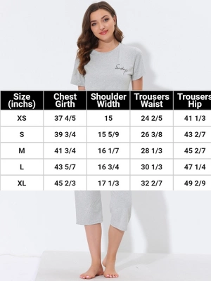 Cheibear Womens Sleepwear Pajama Set Round Neck Nightwear Lounge Pjs With Capri Pants 4 Cheibear Womens Sleepwear Pajama Set Round Neck Nightwear Lounge Pjs With Capri Pants - Image 4